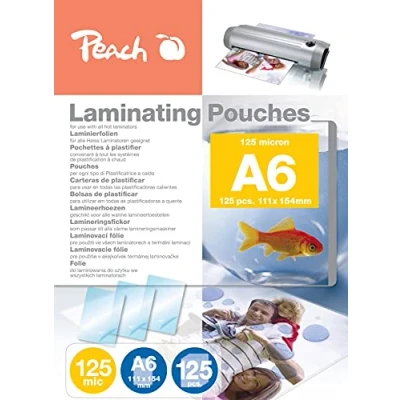Abbildung von Peach Laminierfolien A6 125 mic pouches glänzend Premiumqualität für beste Laminierergebnisse kompatibel mit Geräten aller Markenhersteller PP525 04P
