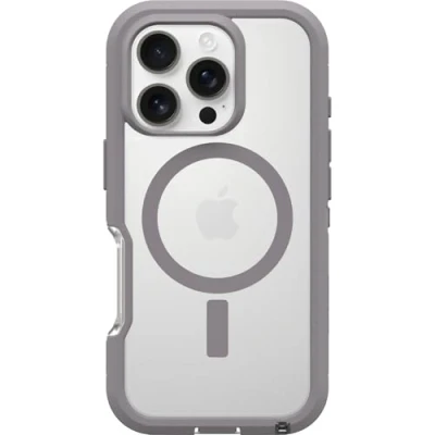 Abbildung von OtterBox Defender Series XT MagSafe Hülle für iPhone 16 Pro, stoßfest, Ultra robust, schützende Hülle, 7X getestet nach Militärstandard, Transparent/Grau