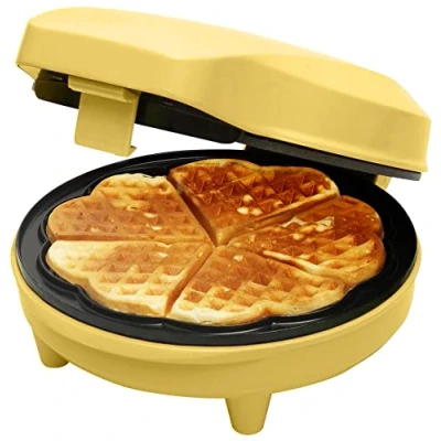 Abbildung von Bestron Waffeleisen für klassische Herzwaffeln, Waffelmaker mit Antihaftbeschichtung Waffeln in Herzform, Retro Design, 700 Watt, Farbe: Gelb