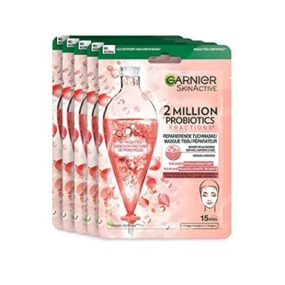 Abbildung von Garnier Reparierende Tuchmaske, Gesichtsmaske gegen trockene, fahle und matte Haut, Für mehr Glow Feuchtigkeit, SkinActive 2 Million Probiotics, 5 er Pack
