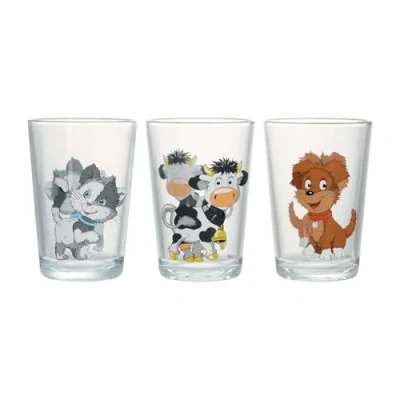 Abbildung von Ritzenhoff &amp; Breker Kindergläser Hoftiere, 3er Set, 205 ml, Bedruckte Kinderbecher mit Tier Motiven, Katze/Kuh/Hund, Spülmaschinengeeignet