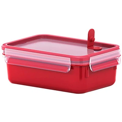 Abbildung von Emsa Mikrowellendose Clip &amp; Micro 517773 Mikrowellenventil 1,0 L Lunchbox Integrierte Maßeinteilung Made In Germany Rot/ Transparent