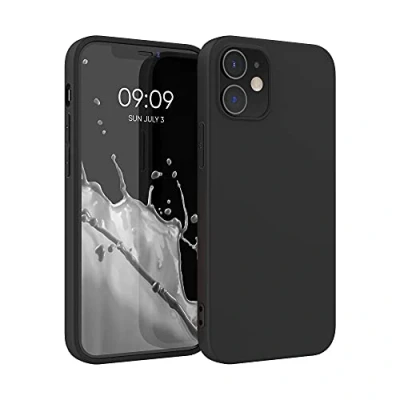 Abbildung von kwmobile Hülle kompatibel mit Apple iPhone 12 / Pro weiches TPU Silikon Case Cover geeignet für kabelloses Laden Schwarz matt