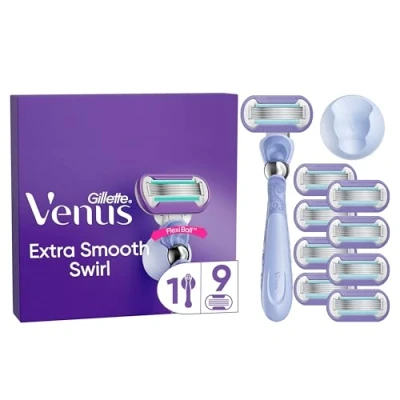 Abbildung von Gillette Venus Deluxe Smooth Swirl Rasierer Damen, Damenrasierer + 9 Rasierklingen mit 5 fach Klinge, Geschenk für Frauen