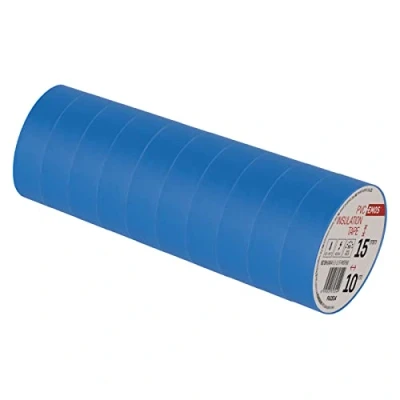 Abbildung von EMOS PVC Isolierband Blau 10er Pack, 15mm x 10m, 0,13mm Bandstärke, selbstklebend, hohe Spannungsfestigkeit und Anwendungstemperaturbereich, UV beständig, wasserdichte Verbindung, ohne Textilgewebe