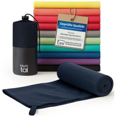 Abbildung von Blumtal Mikrofaser Handtuch 180x90 cm Sporthandtuch aus schnelltrockneder Fitness Sport Handtücher Fitnessstudio Reisehandtuch Gym Towel Dunkelblau
