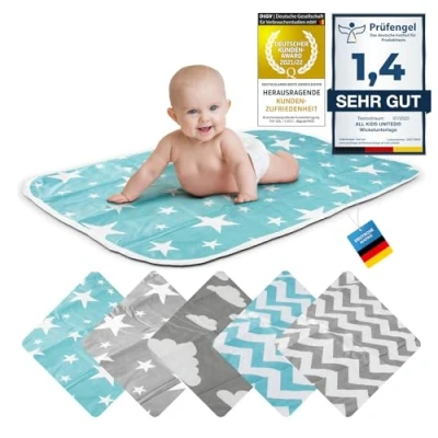 Abbildung von Wickelunterlage Baby Wickelauflage Wickel Decke Unterlage für Säuglinge und Kleinkinder; atmungsaktiv, waschbar, wiederverwendbar; 50 x 70 cm (Stern Blau)