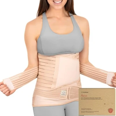 Abbildung von KeaBabies Revive 3 in 1 Postpartum Gürtel für Damen Bauchgurt nach Geburt Kaiserschnitt, Rückbildungsgürtel Geburt, Bauchband Schwangerschaft (Classic Ivory, M/L)