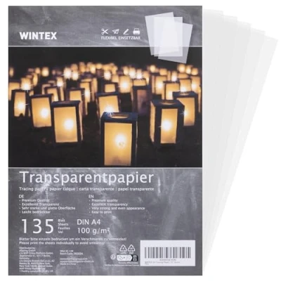 Abbildung von WINTEX 135 Blatt Transparentpapier DIN A4 100 g/qm Schnittmusterpapier weiß bedruckbar Pergamentpapier Architektenpapier zum drucken Pauspapier bedrucken Tracing Paper