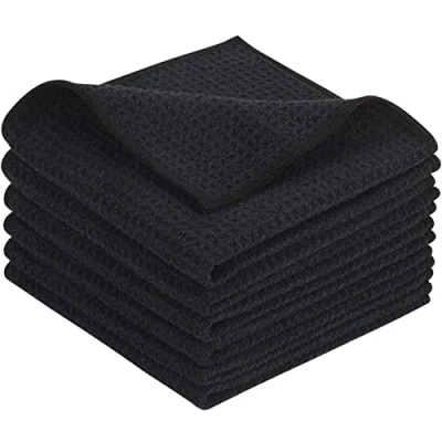 Abbildung von KinHwa Spüllappen schwarz Spültuch Waffeltuch Mikrofasertuch waschbar Spültücher für Küche Dicke Putzlappen Fusselfrei 30cmx30cm 6 Stück
