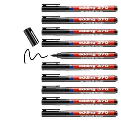 Abbildung von edding 370 Permanentmarker schwarz 1 Stift feine Rundspitze mm wasserfest, schnell trocknend Multimarker, Universalstift für Karton, Kunststoff, Holz, Metall, Glas, Stein, Leinwand
