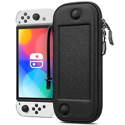 Abbildung von Fintie Slim Tasche Kompatibel mit Nintendo Switch/Switch OLED Modell [Ultradünn] Stoßfeste Hartschalen Tragetasche 10 Spielkartenhaltern für Switch Konsole Joy Con, Denim Schwarz