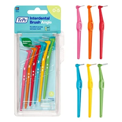 Abbildung von TePe Angle Interdentalbürsten gemischt (ISO Größe 0 5: 0,4 0,8 mm) / Kontrollierte Reinigung der Zahnzwischenräume, 1 x 6