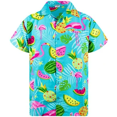 Abbildung von King Kameha Funky Hawaii Hemd, Herren, Kurzarm, Flamingo Melon, Türkis, XL