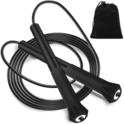 Abbildung von Euqvunn Springseil Erwachsene 3 Meter, PVC Seilspringen mit Tasche, Verstellbares Kinder, Männer und Frauen, Fitness Workout für Unterwegs, Geschwindigkeitstraining