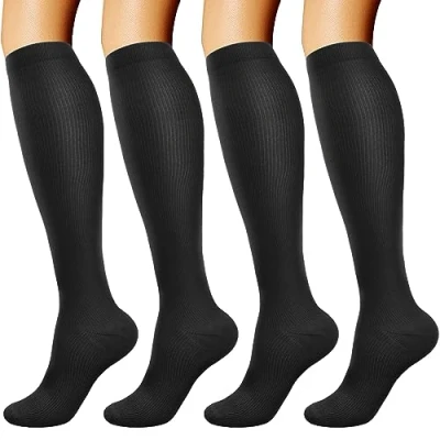 Abbildung von DRESHOW 4 Paar Kompressionsstrümpfe für Damen Herre Stützstrümpfe Kompressionssocken Flug, Sport, Laufen, Radsport, Krankenschwester