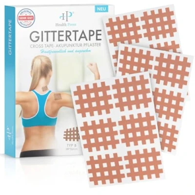 Abbildung von Health Press® Gittertape Cross Tape Größe Typ B 120 Stück Gitterpflaster zur Akupressur Akupunkturpflaster mit ausführlicher E Book Anleitung zum Download Pflaster