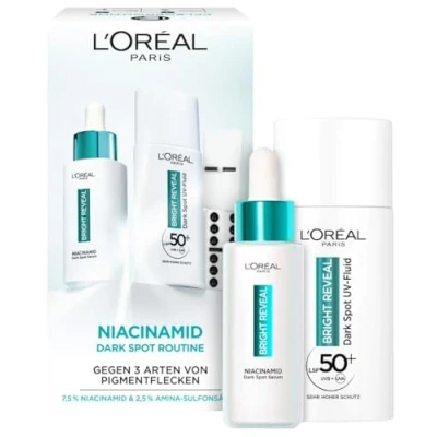 Abbildung von L&#039;Oréal Paris Anti Pigmentflecken Set: Bright Reveal Niacinamid Serum &amp; UV Fluid LSF50, für strahlende ebenmäßige Haut