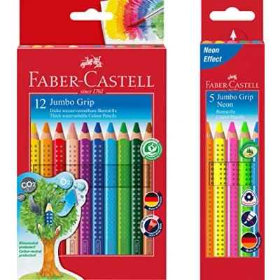Abbildung von Faber Castell 110912 Farbstift Jumbo Grip Kartonetui 12er + 5er Etui Neonfarben