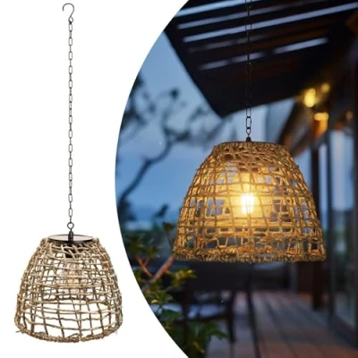 Abbildung von pearlstar Solarlampen für Außen Hängend Solar Laterne Seetang Garten Deko Draußen Solarlaterne mit Schnur Wetterfest Griff Pendelleuchte Balkon Terrassen Patio