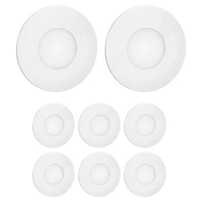 Abbildung von ledscom.de 8 Stück LED Treppenlicht/Wandeinbauleuchte FEX für innen und außen, rund, 85mm Ø, warmweiß