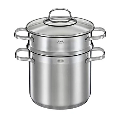 Abbildung von RÖSLE ELEGANCE Pastatopf, Hochwertiger Edelstahltopf zur Zubereitung von Nudeln oder Gemüse, 5 Liter, Edelstahl 18/10, Pastaeinsatz, Innenskalierung, Induktionsgeeignet, Spülmaschinengeeignet, 29 x 21,5 30,5 cm