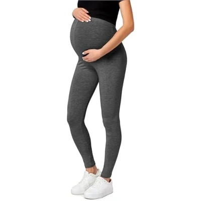 Abbildung von Be Mammy Lange Umstandsleggings aus Baumwolle Leggings für Schwangere Umstands Schwangerschafts Unterhosen mit Hoher Bund Weich und Elastisch BE20 230 (Dunkel Melange, L)