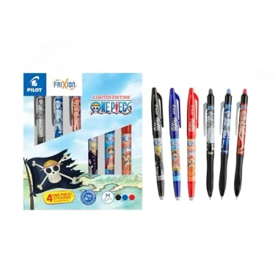 Abbildung von PILOT x One Piece Sammlerbox mit 3 FriXion Ball + Plus 4 Stickers Abwischbare Stifte Limitierte Auflage Wiederaufladbare Schwarz, Blau, Rot Mittlere Spitze