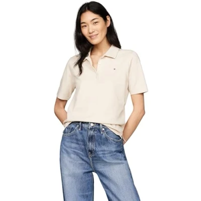 Abbildung von Tommy Hilfiger Collection FLAG Embroidery Regular Poloshirt, Damen, Größe: XS, Classic beige