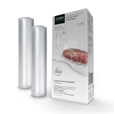 Abbildung von CASO 6 Sterne Profi Folienrollen 30 x 600 cm, 2 Rollen, für alle Vakuumierer, SousVide geeignet, wiederverwendbar, stark und reißfest ca.150 μm, 100% aromadicht, Schutz vor Gefrierbrand