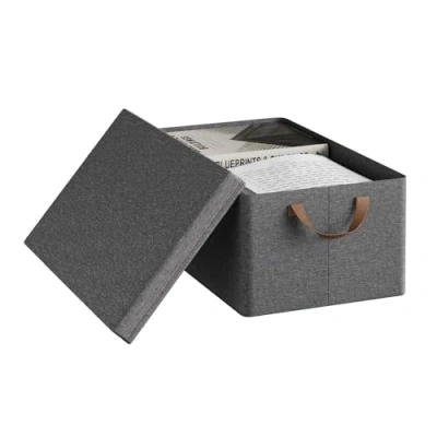 Abbildung von WOLTU Aufbewahrungsbox mit Deckel 1 Stück, aus Polyesterstoff, für Schlafzimmer, Arbeitszimmer, Wohnzimmer, Organizer Box Griffen, faltbar, Grau, 48x20x29 cm