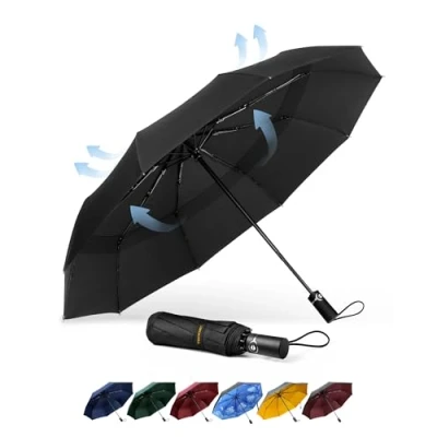Abbildung von TECKNET Regenschirm Sturmfest für Regen, Automatik Groß Taschenschirm mit 10 Rippen, 104 cm Windsicher Schirm, Faltbar Kompakte Reise Golf Umbrella Herren und Damen, Schwarz