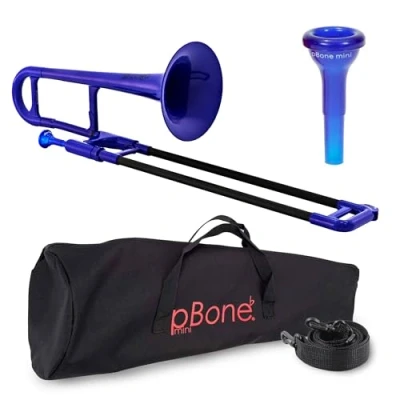 Abbildung von PBONE 700639 Mini Posaune mit Mundstück und Tasche, blau