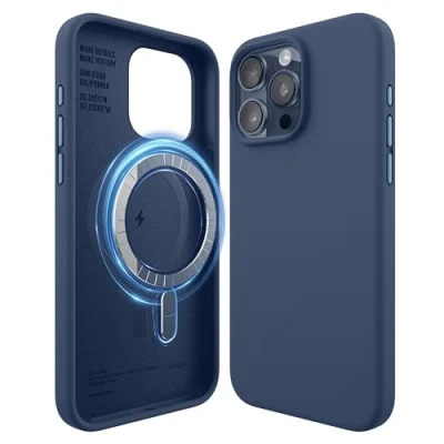 Abbildung von elago Magnetische Silikonhülle Kompatibel mit iPhone 15 Pro Max Hülle, MagSafe Alles Zubehör, Integrierte Magnet,Premium Silikon, Ganzkörper Schutzhülle [5 Lagige Struktur] (Dunkelblau)