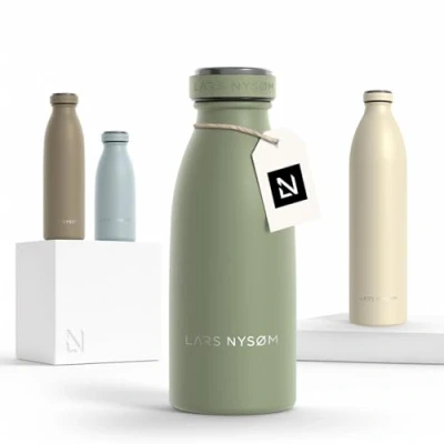 Abbildung von LARS NYSØM Edelstahl Trinkflasche 350ml, 500ml, 750ml, 1L, 1 5 liter Thermosflasche Kohlensäure geeignet Auslaufsichere Wasserflasche für Sport, Outdoor, Schule (Sage Green, 350ml)
