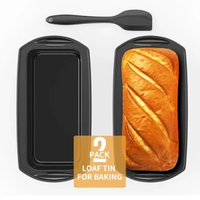 Abbildung von Ankway Rechteckige Brotbackform aus Silikon mit Teigschaber, Set 2 antihaftbeschichteten Silikonformen für Kuchen und Brot, 28 x 14,3 6,3 cm, Schwarz