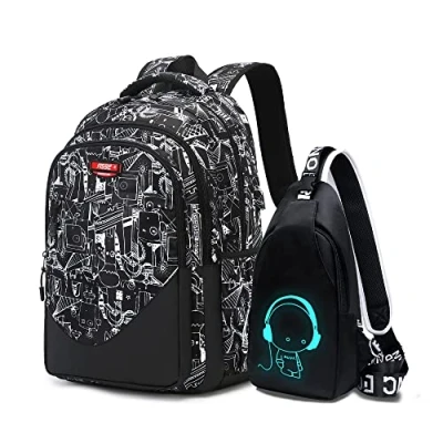 Abbildung von Asge Schulrucksack Jungen Teenager Nylon Groß Schultaschen Mädchen Ranzen Kinder Rucksäcke Druck Schulranzen für 8 16 Jahre School Bags for Boys Wasserdicht