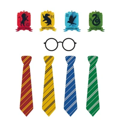 Abbildung von Amscan 9915086 Foto Set Harry Potter, Wappen, Krawatten, Brillen, Fotobox, Kindergeburtstag, Mottoparty