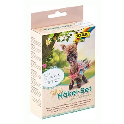 Abbildung von folia 23913 Mini Häkelset Lama, Komplettset zur Erstellung von einem selbst gehäkelten niedlichen ca. 9 11 cm groß, für Kinder ab 8 Jahren und Erwachsene, als Geschenk