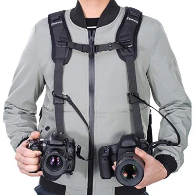 Abbildung von ZTO Ztowoto Doppelter Schultergurt für Kameragurt Schnellverschluss Verstellbarer Doppelkameragurt mit Sicherheitsgurt und Objektivreinigungstuch DSLR SLR Kamera