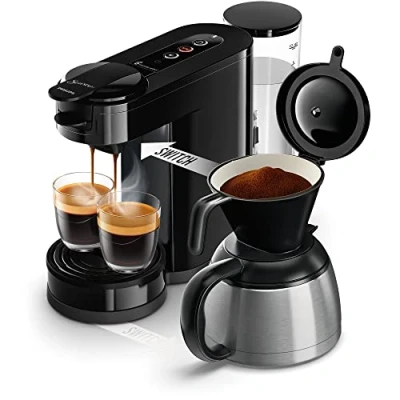 Abbildung von Philips Senseo Switch Pad und Filterkaffeemaschine, 2 in 1 Brühtechnologie, Liter Wasserbehälter, 7 Tassen einem Durchgang, Klavierlackschwarz (HD6592/64)