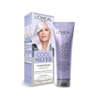 Abbildung von L&#039;Oréal Paris Haarfarbe, Anti Gelbstich, Farbveredelnde Pflegetönung mit Ceramiden, Für hellgraues Haar, Cool Silver, Farbe: Pures Weiß