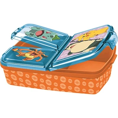 Abbildung von P:os 34242 Pokémon Brotdose für Kinder mit 3 Fächern, Lunchbox aus Kunststoff Clip Verschlüssen, Vesperdose Kindergarten, Schule und Freizeit
