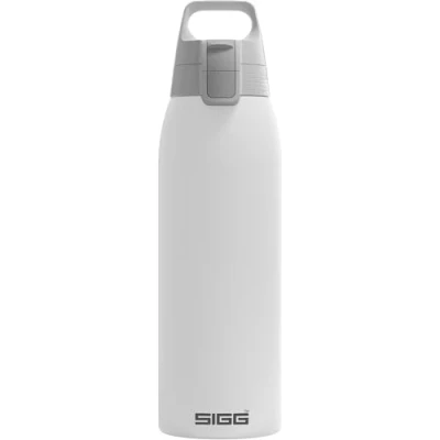 Abbildung von SIGG Isolierte Trinkflasche Thermosflasche Shield Therm One White kohlensäurehaltige Getränke Auslaufsicher Spülmaschinenfest BPA frei 90% recycelter Edelstahl Weiß 1L