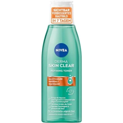 Abbildung von NIVEA Derma Skin Clear Refining Toner, porenverfeinerndes Gesichtswasser für ein sichtbar verbessertes Hautbild, Gesichtsreinigung mit Salicylsäure &amp; Niacinamid (200 ml)