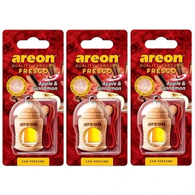 Abbildung von AREON Fresco Auto Duft Apfel Zimt Glas Duftflakon Flakon Holz Hängend Anhänger Spiegel Rot 4ml (Pack x 3)