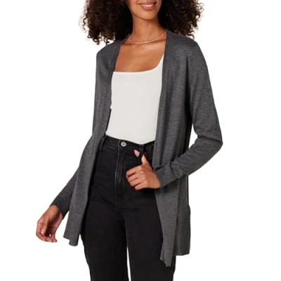 Abbildung von Amazon Essentials Damen Leichte Strickjacke, Vorne Offen (Erhältlich In Übergröße), Dunkelgrau Meliert, M