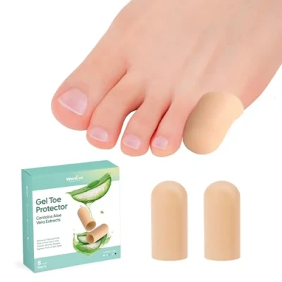 Abbildung von Welnove 8x Silikon Zehenkappen mit Aloe Vera Schutz für Hühneraugen, Blasen &amp; Hammerzehen Bei eingewachsenen Nägeln Ballenschmerzen(8S, Beige)