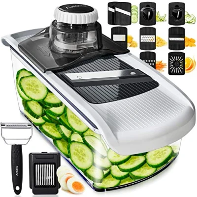 Abbildung von Mandoline Gemüsehobel Gemüsereibe Gurkenhobel Dünne Scheiben Reibe für Gemüse Hobel Küchenhobel Küchenreibe Küchen Gadgets (11 in 1)