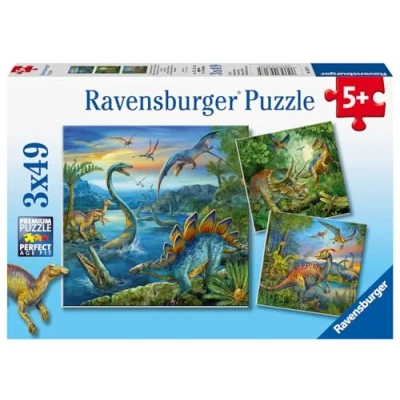 Abbildung von Ravensburger Kinderpuzzle 09317 Faszination Dinosaurier Dino Puzzle für Kinder ab 5 Jahren, mit 3x49 Teilen, Spielzeug 1 Spieler, Yellow